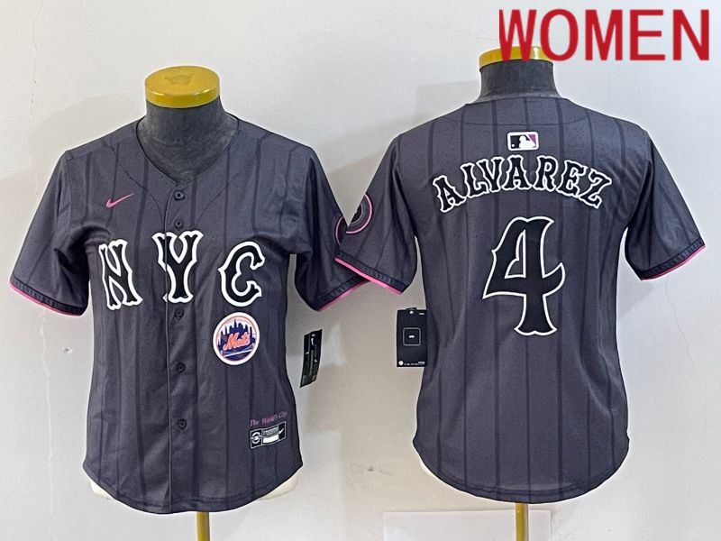 Women New York Mets #4 Alyarez Black City Edition 2024 Nike MLB Jersey style 4->->Women Jersey